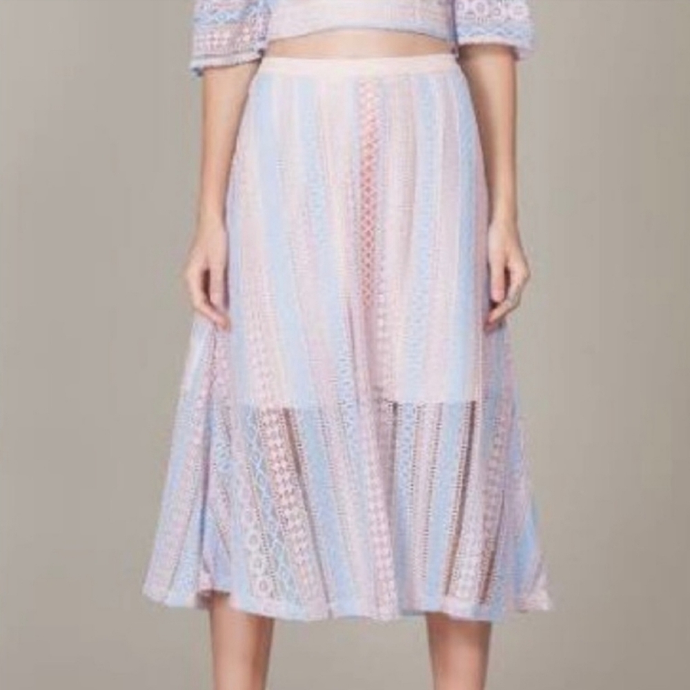 NWT! Foxiedox Pink Blue Delicate Floral Crochet BOHO Style Skirt S